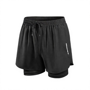 Shorts de sport pour homme personnalisés, décontractés, à taille élastique, en tissu épais, couleur noire unie, à séchage rapide, avec cordon de serrage à la taille et bande latérale - Product Image 1