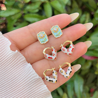 Boucles d'oreilles de tournesol en forme de coeur en or 18 carats plaqué cuivre à la mode avec des gouttelettes d'huile, avec une variété d'élégants