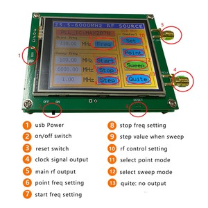 Generador de señal <span class=keywords><strong>RF</strong></span> de salida Dual MAX2870 de alta precisión 23,5 MHz-6000MHz Pantalla táctil PLL USB Power MAX2870 Generador de señal - Product Image 3