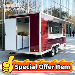 Prêt à être expédié : Remorque <span class=keywords><strong>alimentaire</strong></span> mobile carrée rouge bordeaux de 5 m, entièrement équipée, chariot de restauration de rue à prix promotionnel spécial - Product Image 1