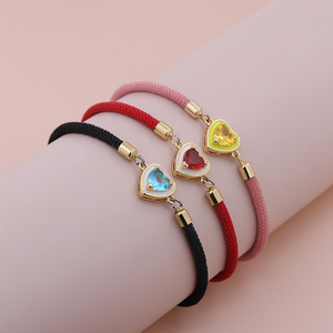 Tùy Chỉnh Phụ Nữ Thời Trang Đồ Trang Sức Có Thể Điều Chỉnh Vòng Đeo Tay Mạ Vàng Đầy Màu Sắc CZ Pha Lê Trái Tim Màu Đỏ Đen Chuỗi Dây Vòng Đeo Tay Bán Buôn - Product Image 3