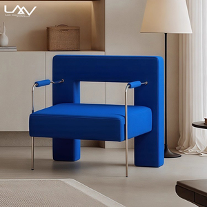 Diseño moderno Villa Sala de estar Silla de ocio azul Dormitorio de hotel Marco de metal Tela Lujo Sofá individual Silla <span class=keywords><strong>Muebles</strong></span> - Product Image 2