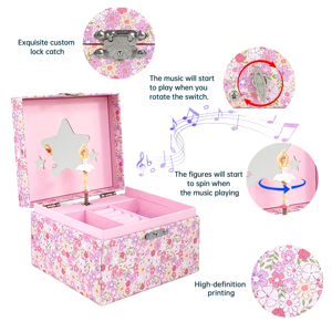 Boîte à bijoux musicale florale ballerine avec plateau amovible <span class=keywords><strong>et</strong></span> figurine rotative miroir étoile, organisateur de bijoux musical pour enfants - Product Image 4