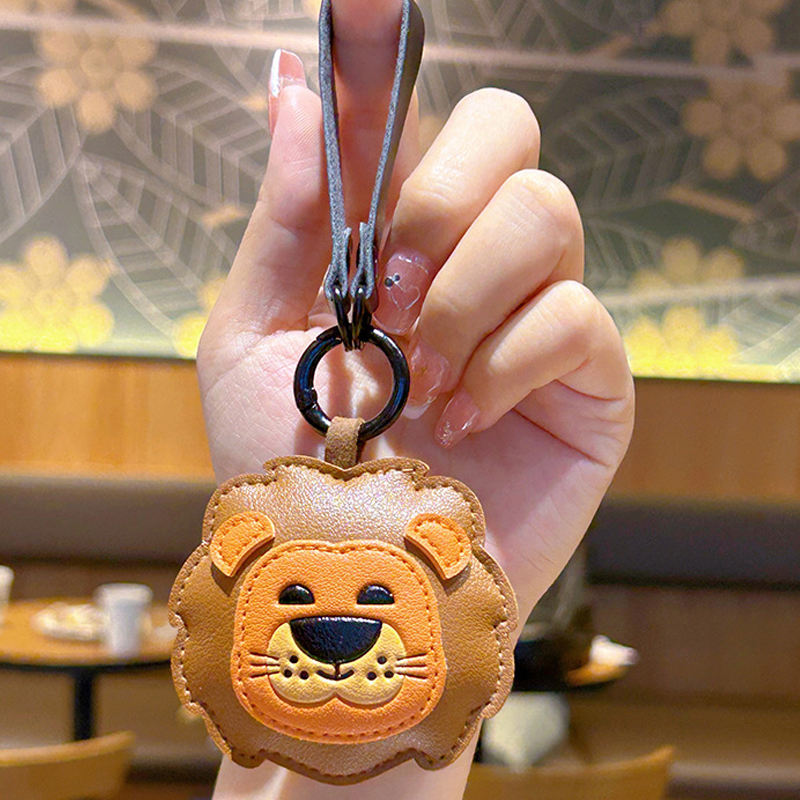 Wholesale PU Leather Cartoon Animal Keychain Cute 3D Animal Doll Lion Dog Panda Leather Pendant Car Key Chains Bag Charms