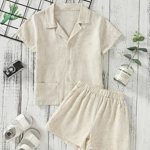 Set in Lino Biologico per Bambini, Completi Personalizzati per Ragazzi, Set con Bottoni in Lino, Camicie e Pantaloncini per Bambini, Abbigliamento per Bambini - Product Image 5