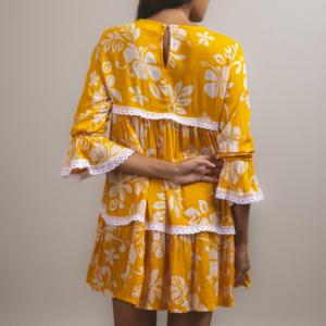 Abito a strati floreale tropicale stampato personalizzato da donna Babydoll con decorazione in pizzo 100% raion viscosa abiti corti sciolti per le vacanze - Product Image 4