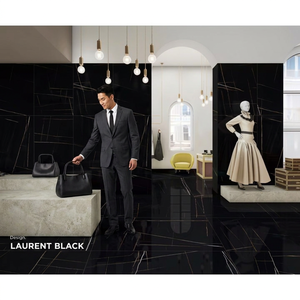 Liguria Black 800x1600mm High Gloss Porcelain Floor And Wall <b>Tiles</b> Black Marble Design 80x160cm - Product Image 3