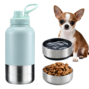 Bouteille d'eau portable 3-en-1 pour animaux de compagnie avec logo personnalisé, nouveau design, 1L (32oz), pour voyage en extérieur, avec récipient alimentaire - Product Image 4