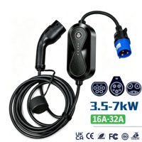 Équipement d'alimentation portable pour véhicules électriques 3,5 à 7 KW réglable, connecteur IP65 Type 2 IEC62196, borne de recharge murale domestique, garantie 18 mois