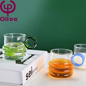 Sevimli çift su Drinkware hediye el-üflemeli süt suyu çay bardağı yeni uzun borosilikat cam renkli halka kolu Latte kahve kupa - Product Image 3