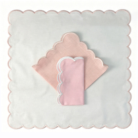 Serviettes de table en lin lavé à la française, bordure brodée festonnée, monogramme personnalisé, tissu de mariage fait main, pour restaurant, vente en gros