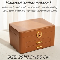 Vente en gros personnalisable Femme Luxe Bijoux Organisateur Pu Cuir Marron Beige Bijoux Cadeau Tiroir Boîte avec Serrure