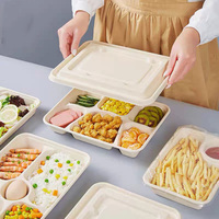 Boîte à lunch biodégradable, emballage pour la restauration rapide, conteneur alimentaire à 6 compartiments, assiette jetable pour restaurant