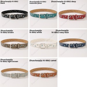 Honglai Lederen Europese Amerikaanse Stijl Modieuze Veelzijdige Robuuste Riem met Spijkers en Strass Steentjes voor Dames, Gesp van Legering, 105cm - Product Image 4