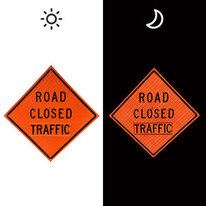 Control de tráfico temporal, señales de seguridad de tráfico, construcción, señales enrollables reflectantes, carril central cerrado por delante - Product Image 5