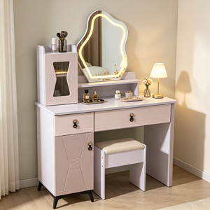 Modern Makeup Vanity <b>With</b> Lighted Mirror <b>Storage</b> Drawers Bedroom <b>Dressing</b> <b>Table</b> <b>With</b> Stool - Product Image 3