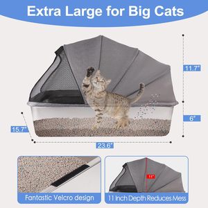 Bac à litière pour chat en polypropylène anti-éclaboussures, grande capacité, écologique, facile à assembler, couvert - Product Image 2