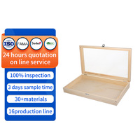 Boîte de rangement en bois de pin naturel avec couvercle à clapet en verre, boîte de rangement de bureau pour artisanat, bijoux, papeterie, collection