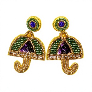 Pendientes de cuentas hechos a mano con diseño floral bañados en plata, estilo New Orleans, para Mardi Gras y Jazz Fest, de moda. - Product Image 1