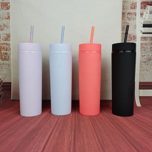 แก้วน้ำอะคริลิคแบบมีฝาและหลอดดูด รุ่น Watersy <span class=keywords><strong>2022</strong></span> ทรงตรงเพรียวบาง ขนาด 16 ออนซ์ ผนังสองชั้น พลาสติกเนื้อแมท สีพาสเทล - Product Image 4