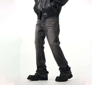 جينز ضيق ممزق بملصق مخصص جينز ضيق لون أسود أسفل جينز ضيق Fiit فارغ للرجال - Product Image 5