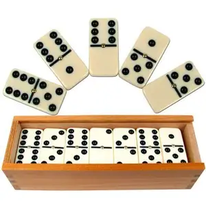 Ensemble de 28 dominos Double Six de qualité supérieure avec étui en bois, marron, 28 pièces (12-2408)