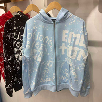 MIXED EMOTION Sweat à capuche zippé oversize en coton imprimé, style américain, vintage, décontracté urbain, pour couple