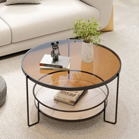 Petite table basse ronde en verre trempé personnalisée avec pied en métal pour le salon