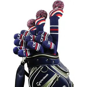 Màu Xanh Tùy Chỉnh Thực hiện Vớ Golf Dệt Kim Câu Lạc Bộ Bìa Headcovers Cho Golf Sắt Câu Lạc Bộ Bảo Vệ Đầu