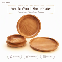Assiette Ronde en Bois d'Acacia Écologique, Plat de Service en Bois pour Restaurant et Hôtel, Usinage CNC