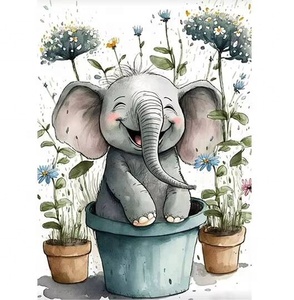 Peinture Diamant Série Paysage Animalier Éléphant dans un Pot de Fleurs Ambiance Premium Broderie Artisanale Art Déco Coffret Cadeau - Product Image 1
