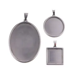 Bezel Pendant Trays Setting Blank Base Cabochon for DIY Jewelry Findings Making Accessories Round Square Rectangle Style