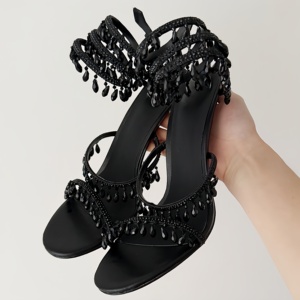 Tacones Altos de Encaje de Lujo para Mujer, de Cuero Genuino, Elegantes para Boda, Sandalias de Tacón Alto de Verano para Mujer - Product Image 2