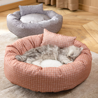 Coussin rond en peluche super doux, lavable, style donut, antidérapant, en coton, pour l'hiver, portable, canapé pour animaux de compagnie, lit pour chien