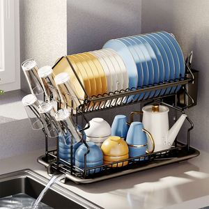Household Kitchen <b>Storage</b> Rack Dish Rack With Drain Round Quilted Dish <b>Storage</b> Container Stainless Steel Sink Drying Rack Stand - Product Image 6