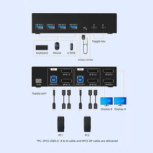 Fjgear FJ-8K202DB Màn hình kép dp KVM chuyển đổi 2 Máy tính để 2 DisplayPort màn hình tại 7680x4320 60Hz USB 3.0 HUB - Product Image 4