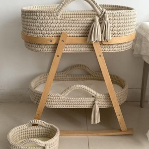 Customized Crochet <strong>Moses</strong> <strong>Basket</strong> Double/Single Layer Design Baby Bassinet with Wood Stand for Nursery - Product Image 3