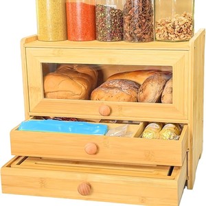 Boîte à pain en bambou avec fenêtre 36cm x 24cm x 30.5cm, récipient de rangement pour comptoir de cuisine - Product Image 5