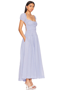 2024 Lady Stylish Cotton Long Puff Sleeve A-line Spaghetti Strap Bow Tie Neck <strong>Maxi</strong> Casual Backless <strong>Dress</strong> Summer Woman Clothing - Product Image 4