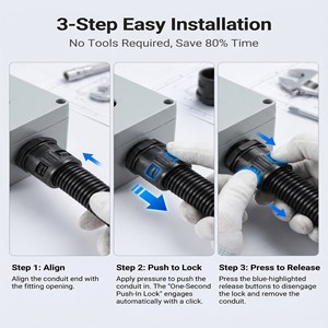 Connecteur à Encliquetage Rapide pour Conduit Plastique AD vers Boîtier Électrique, Raccord à Verrouillage Rapide avec Écrou de Serrage - Product Image 2