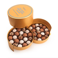 Emballage de boîte-cadeau en papier de truffes aux fruits au chocolat rigide rotatif à double couche fait à la main Boîte de barre de chocolat aux dates rondes de luxe