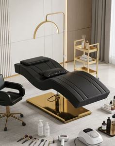 High Quality Salon Furniture Black Gold Cosmetic Salon Bed Set Luxury Modern Height Adjustable Eye Lash Bed with Chair - Product Image 3