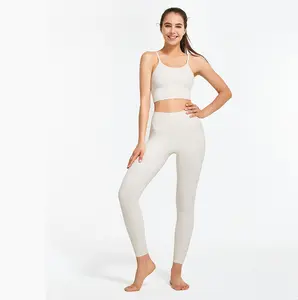 Conjunto de Yoga acanalado de cintura alta, transpirable, OEM, venta al por mayor, sujetador y mallas de entrenamiento, 2021