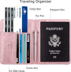 Porte-passeport pour voyage, étui de protection RFID pour passeport, portefeuille pour femmes et hommes, en cuir PU, porte-cartes de passeport, étui avec stylo - Product Image 3