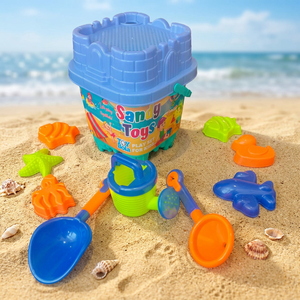 Ensemble de jouets de plage en plastique pour enfants avec seau, pelle et moules d'animaux marins dans un sac en filet - Product Image 3