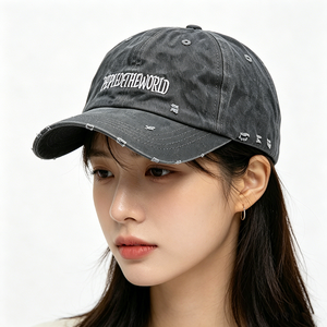 Vintage Washed Distressed 6-Panel Polyester/Cotton <b>Dad</b> <b>Hat</b> with Embroidery Letter Pattern Metal Buckle Closure Unisex - Product Image 1