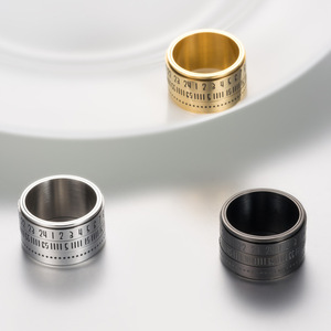 Cross-border yunnique popular jewelry, time scale <b>titanium</b> steel <b>ring</b> for men, niche and unique hip-hop oversized i - Product Image 3