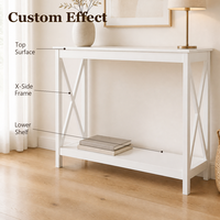 Console moderne en bois blanc avec panneaux latéraux en X et étagère de rangement inférieure pour la décoration de villas, d'hôtels ou de salons