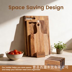 Juego de tablas de cortar rectangulares de madera de acacia con asa para cortar y servir en la cocina - Product Image 2
