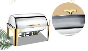 Réchaud à nourriture en acier inoxydable doré pour la restauration, chauffe-plats rectangulaire à couvercle roulant, réchaud à buffet visible - Product Image 6